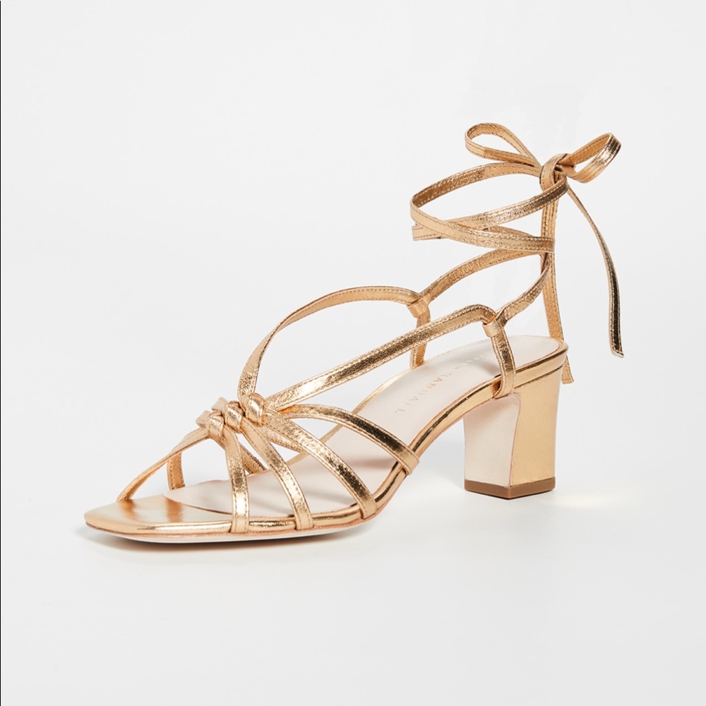 Loeffler Randall Libby Knotted Wrap sandals, gold, 5.5, NWT.